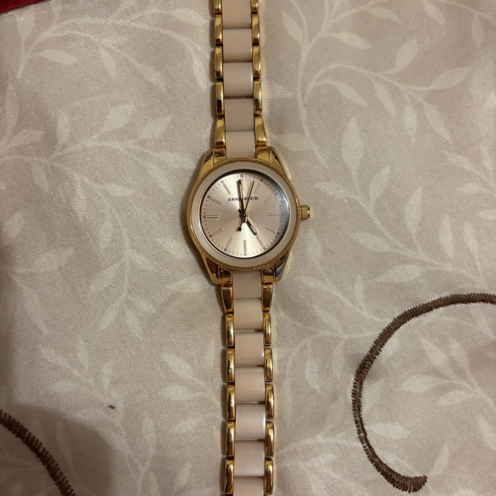 Anne Klein Gold and Cream Bracelet Watch